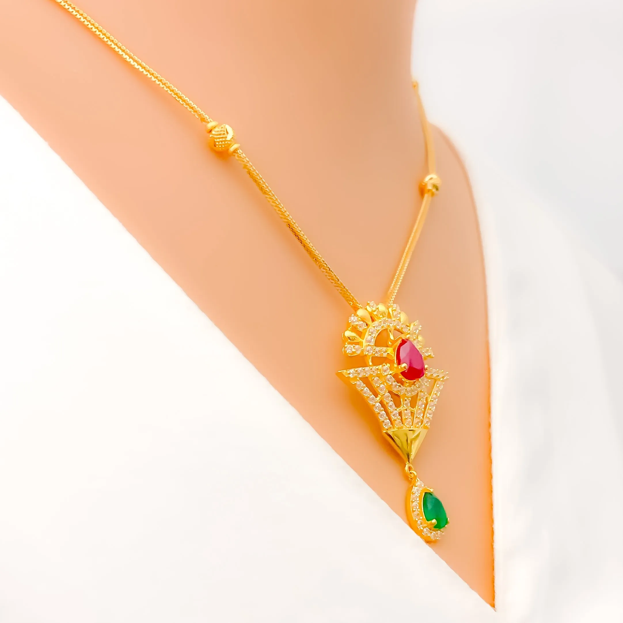 Impeccable Rich 22k Gold CZ Necklace Set