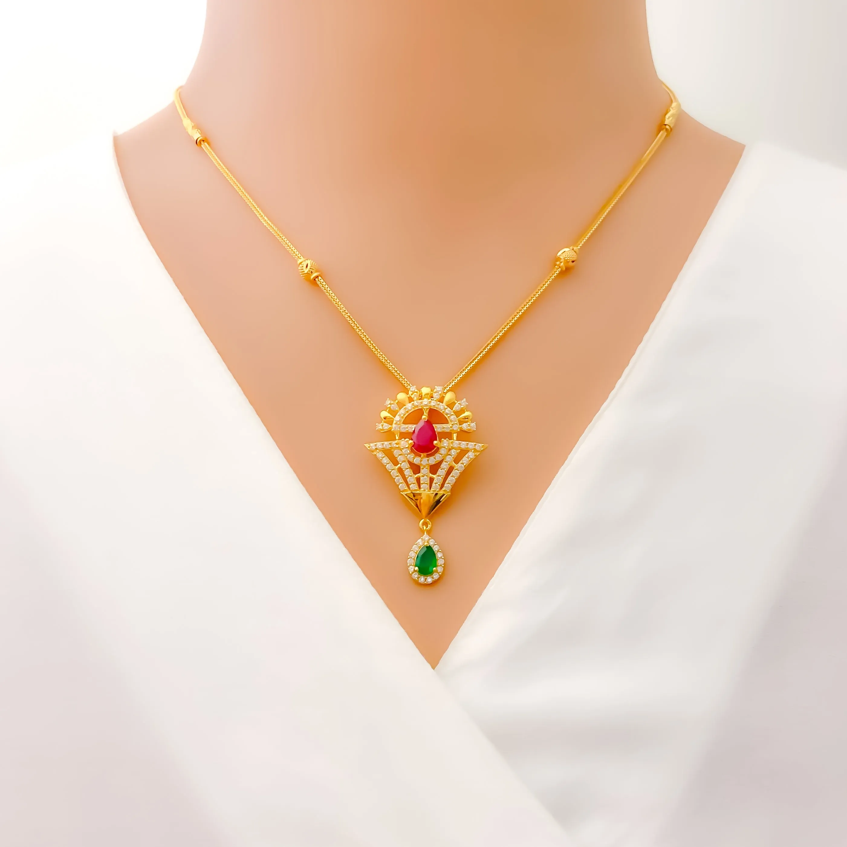 Impeccable Rich 22k Gold CZ Necklace Set