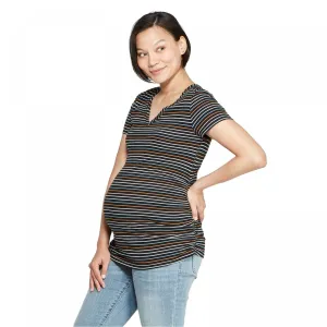 Isabel Maternity by Ingrid & Isabel Striped Short Sleeve Shirred V-Neck T-Shirt