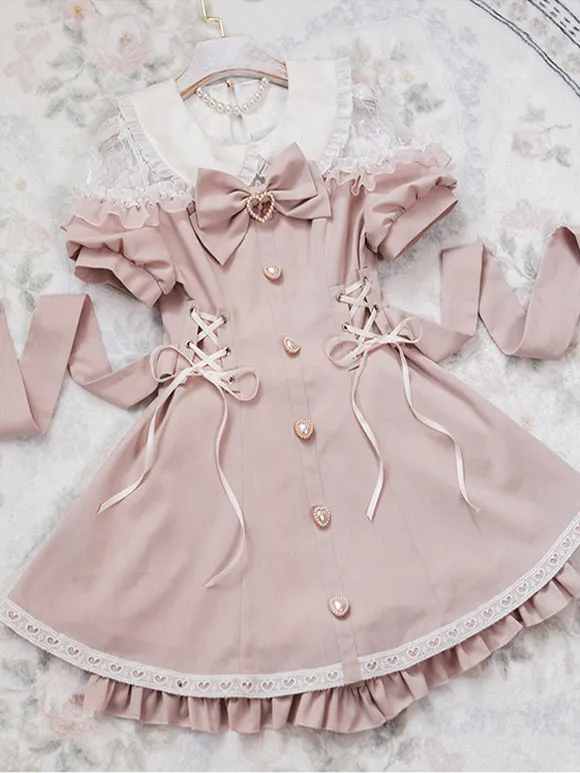 Jirai Kei Set Landmine Style Set Black Ruffles Bows Short Sleeves Cravat Pants