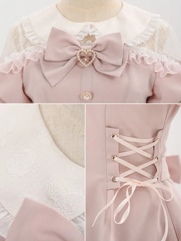 Jirai Kei Set Landmine Style Set Black Ruffles Bows Short Sleeves Cravat Pants