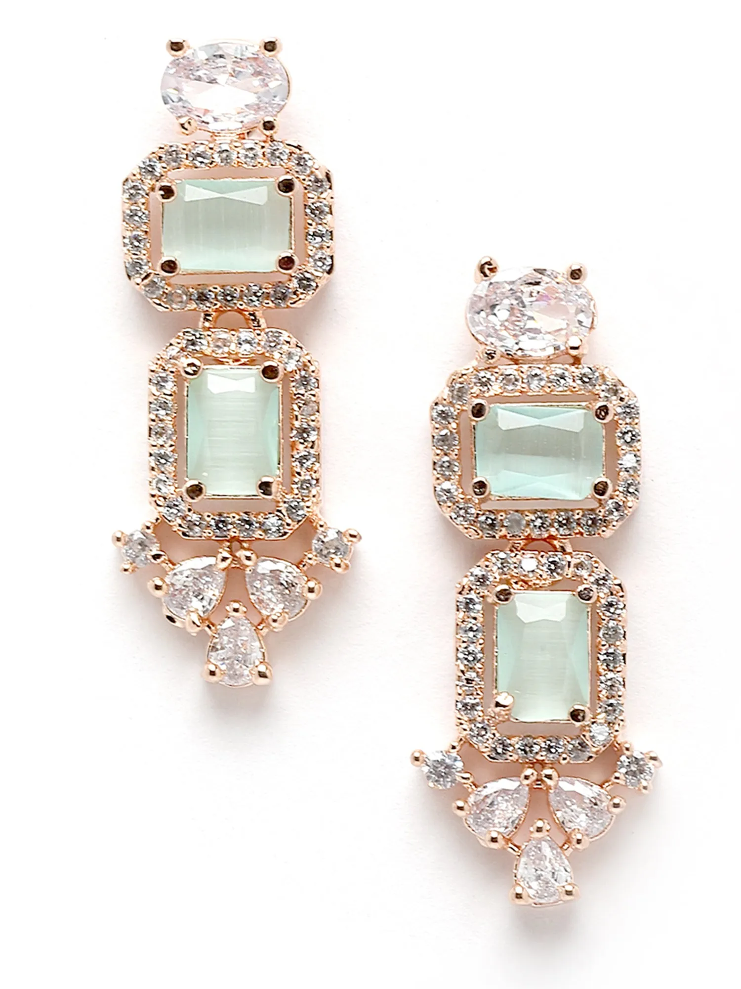 Karatcart Rose Gold Plated Light Green AD Necklace Set for Women