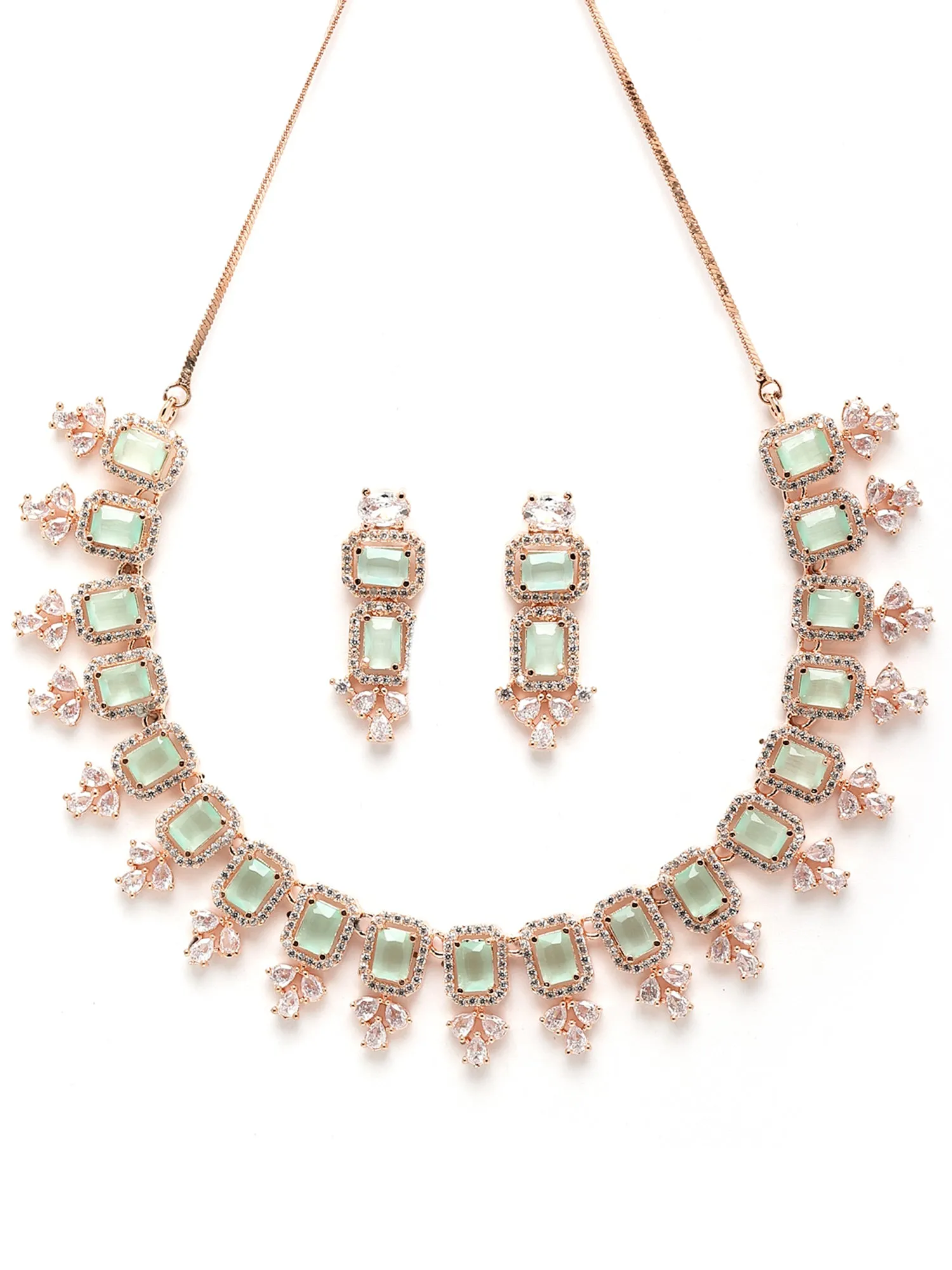 Karatcart Rose Gold Plated Light Green AD Necklace Set for Women