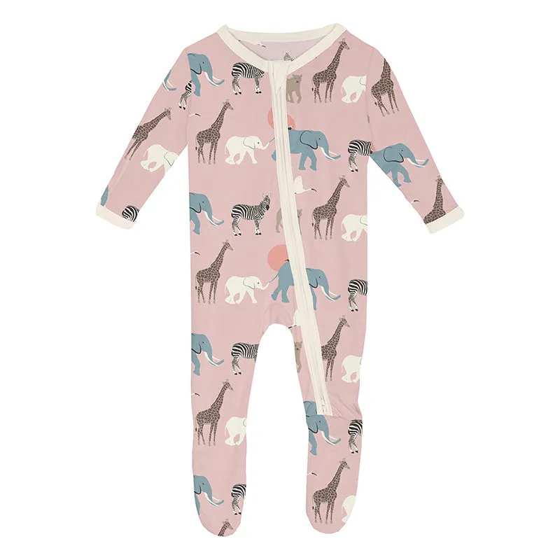 KicKee Pants Footie w/2W Zipper - Baby Rose Just So Animals