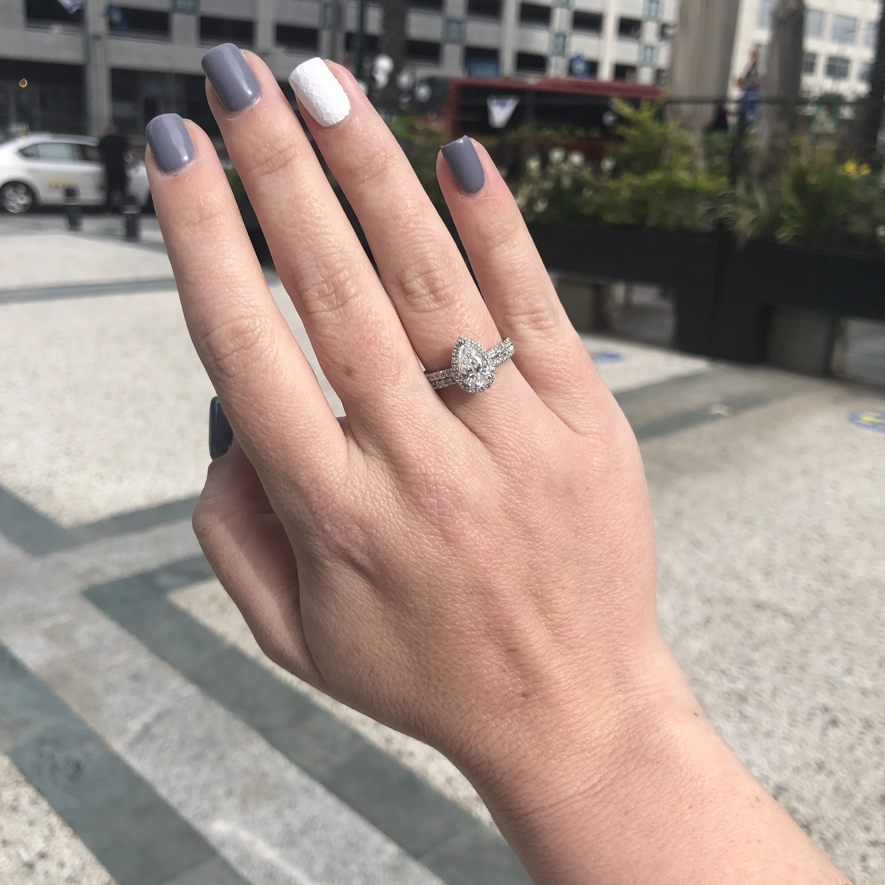 Light Bulb Halo Natural Pear Cut Diamond Engagement Set