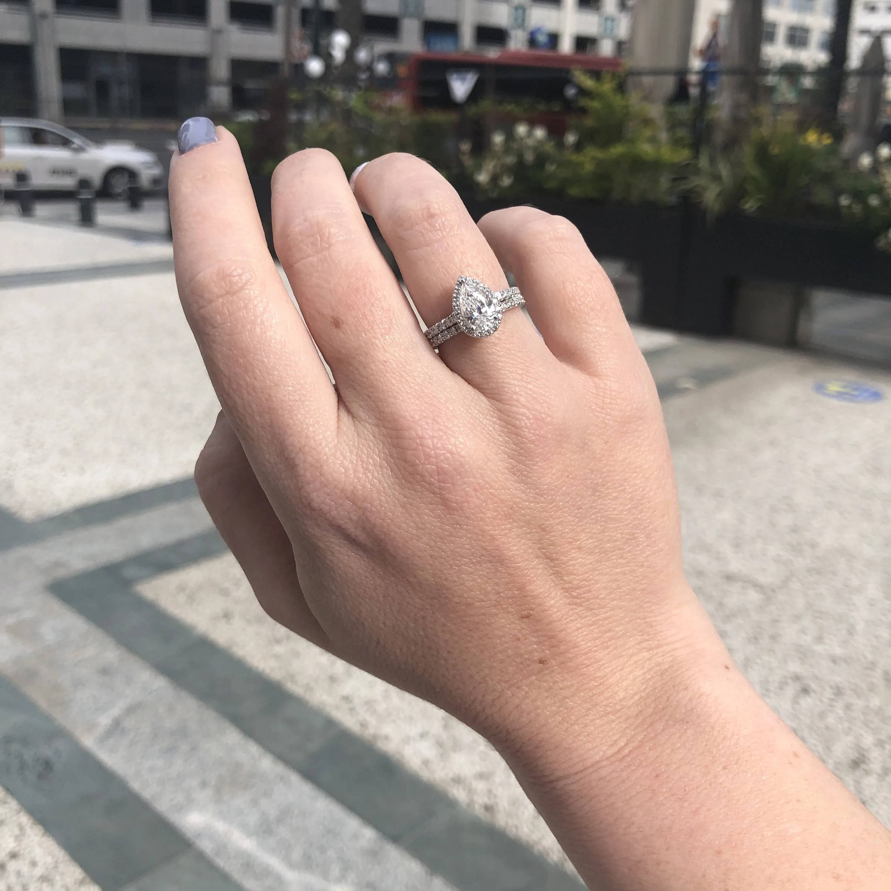Light Bulb Halo Natural Pear Cut Diamond Engagement Set