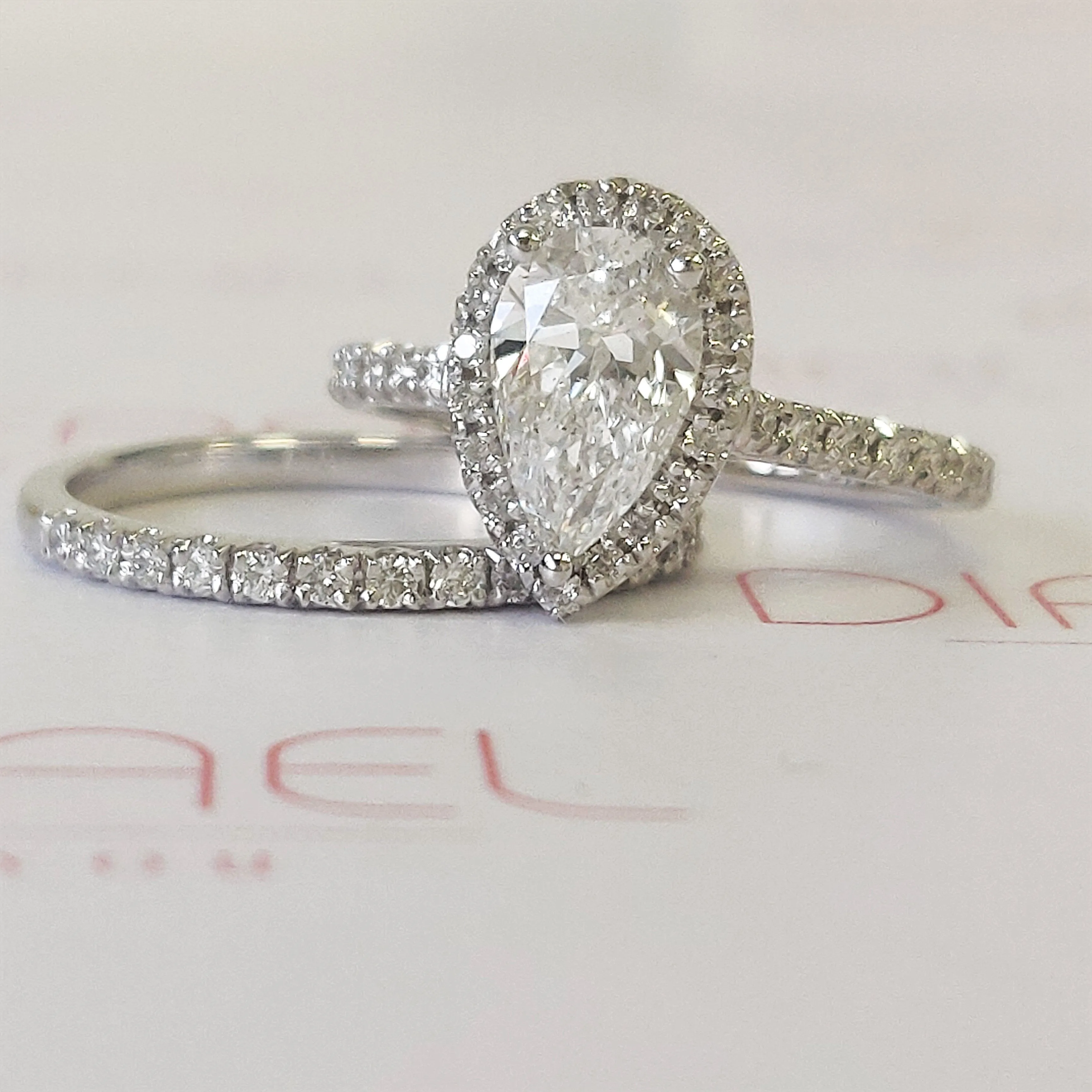 Light Bulb Halo Natural Pear Cut Diamond Engagement Set