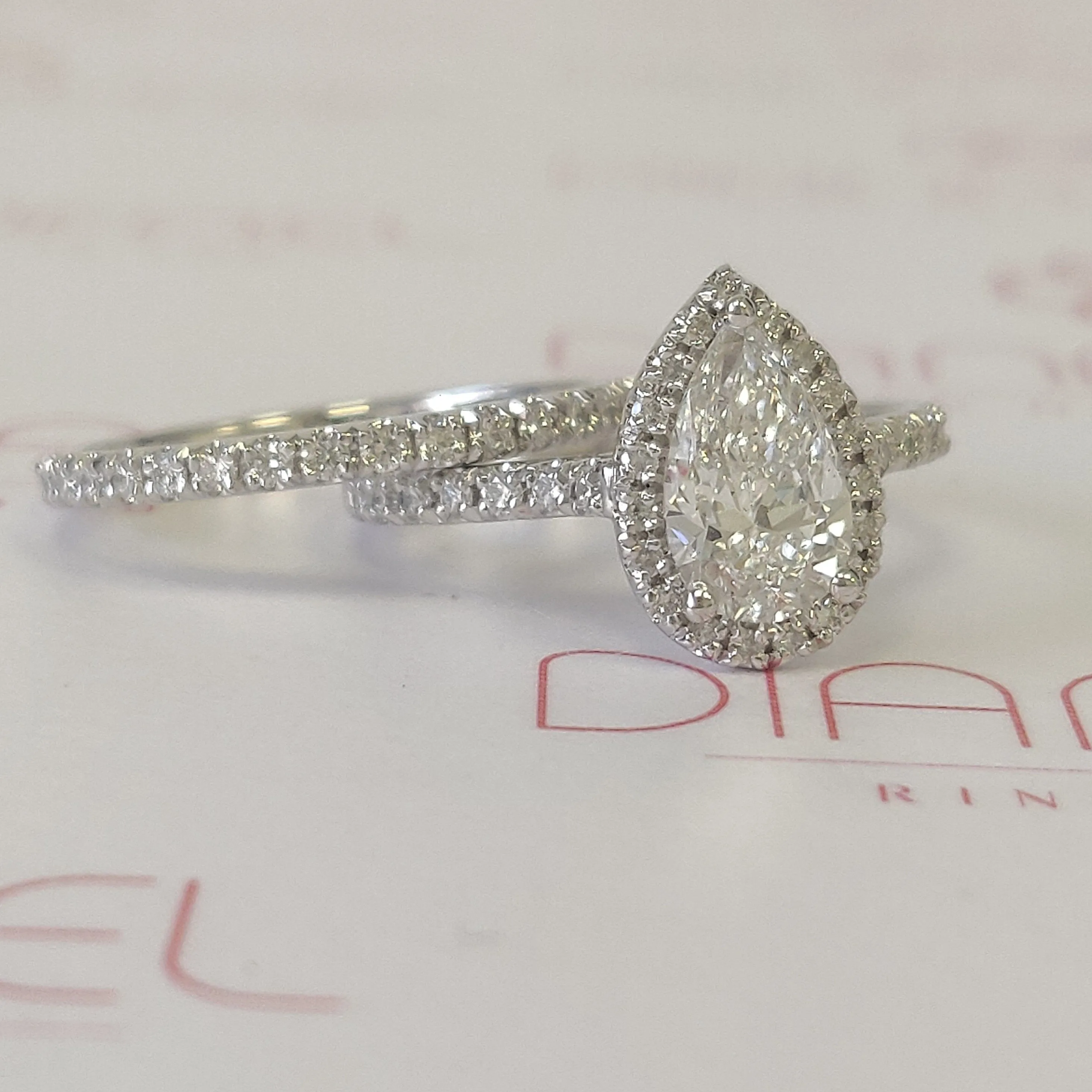 Light Bulb Halo Natural Pear Cut Diamond Engagement Set