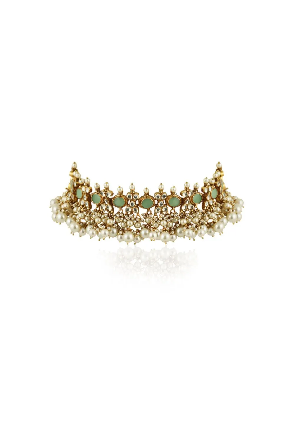 LIGHT GREEN CHOKER SET WITH WHITE PEARL