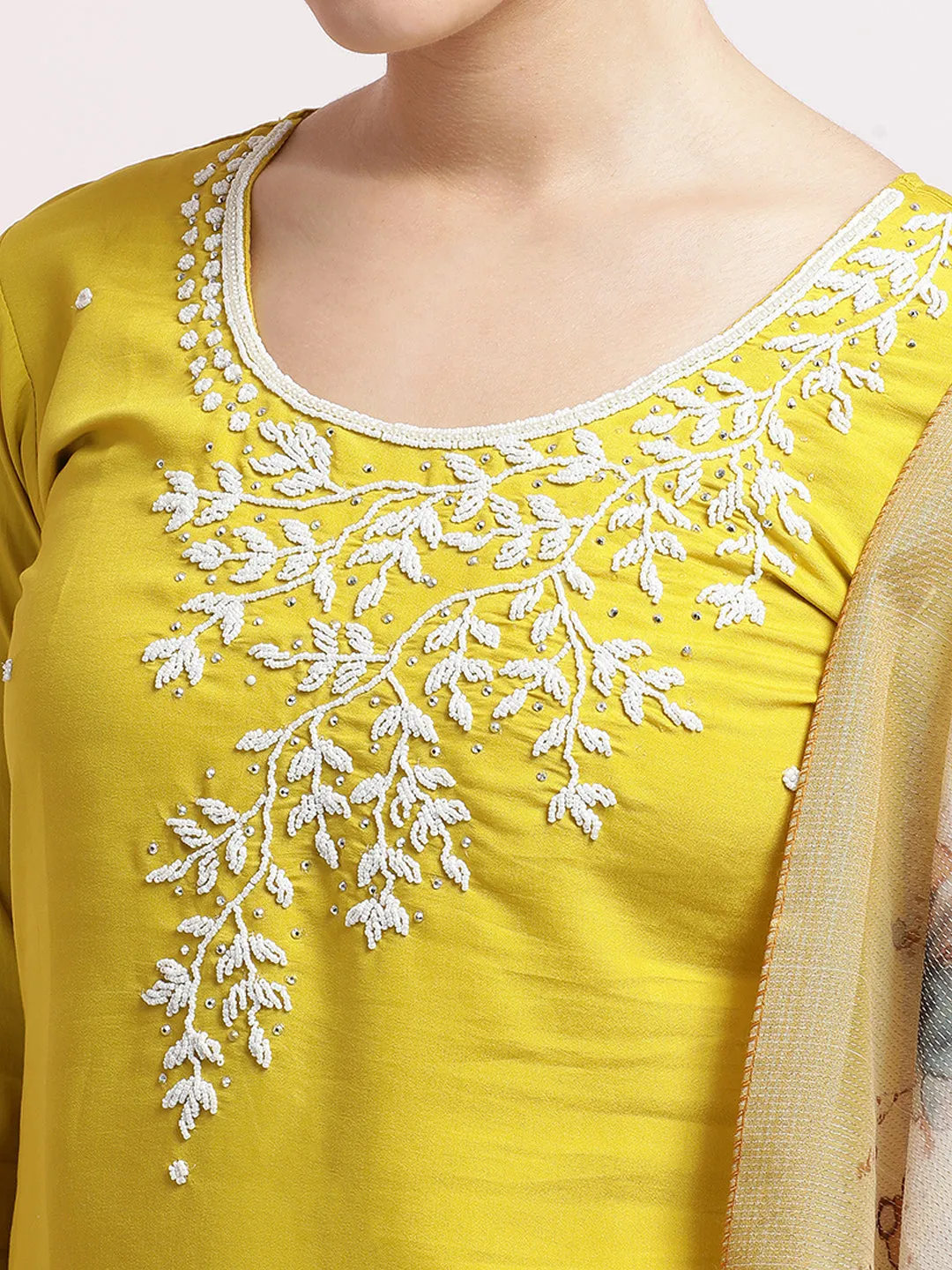 Light Green Embroidered Cotton Festive Kurta Set With Dupatta