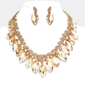 Light Topaz Crystal Marquise Stone Statement Necklace  | 584359