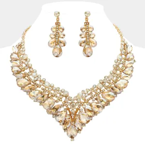 Light Topaz Teardrop Marquise and Round Stone Evening Necklace Set  | Crystal Statement Necklace Set |  645271