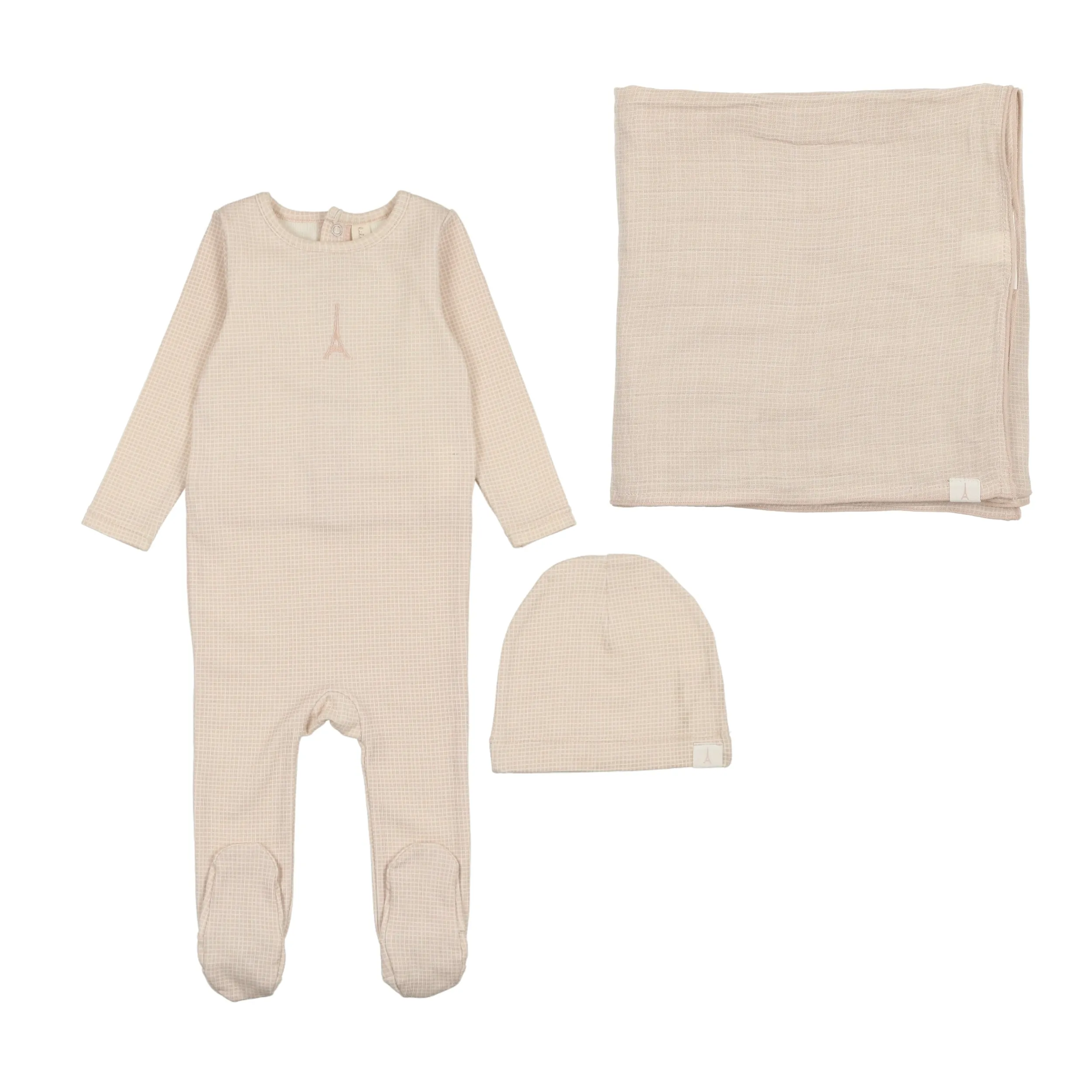 Lilette Gingham Print Layette Set - Light Pink