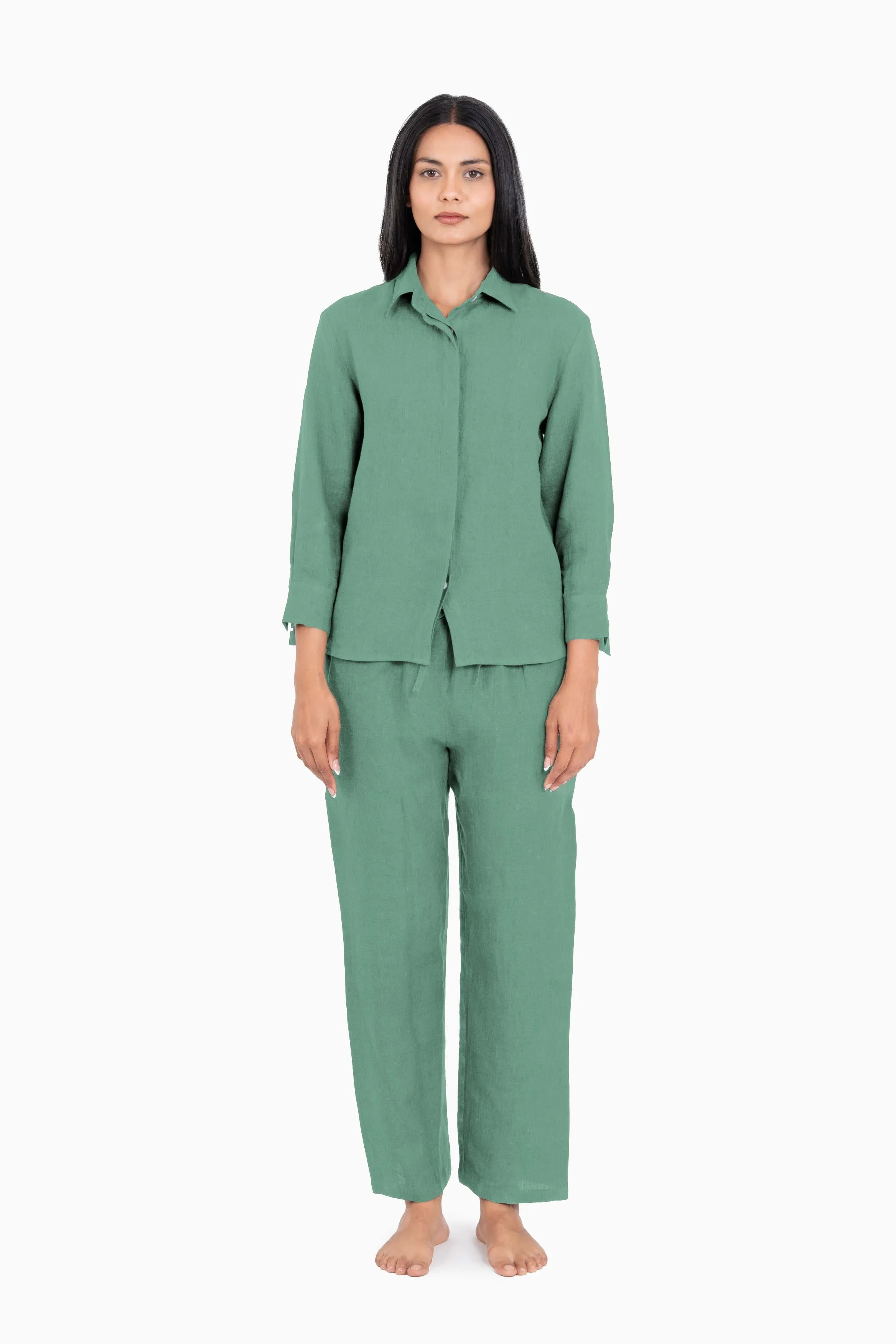 Linen Sheryl Co-ord Set-Midnight Green