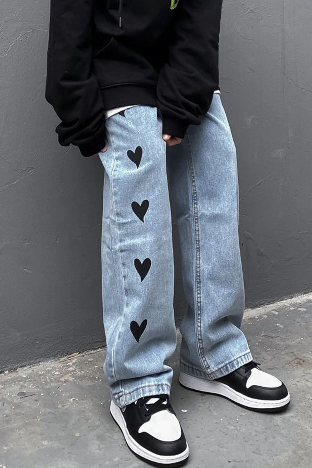 Long Heart Pattern Men Jeans Pants