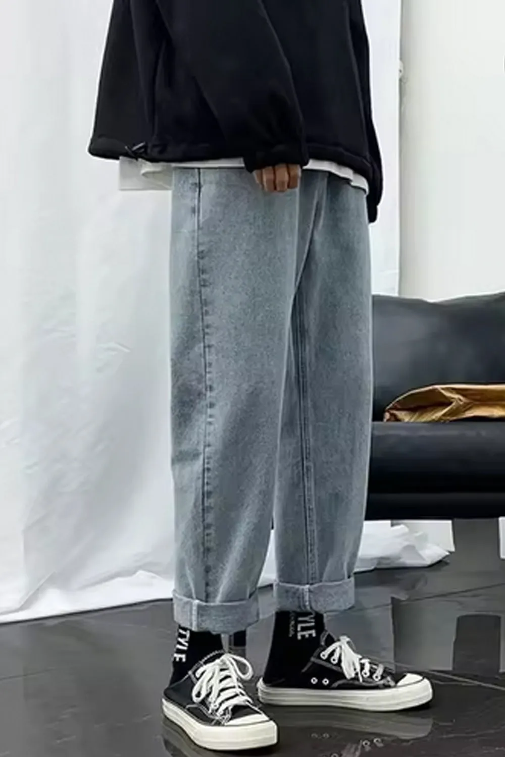 Long Straight Slim Men Jeans Pants