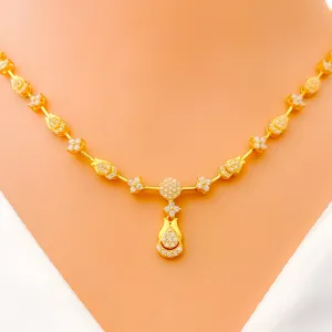 Luxurious Alluring Drop 22k Gold CZ Necklace Set
