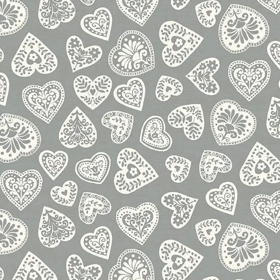 Makower Fabric | Scandi 23 | Hearts | Silver