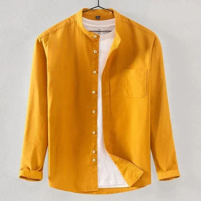Men's Stylish Cotton Shirt with Mandarin Collar for Everyday Comfort