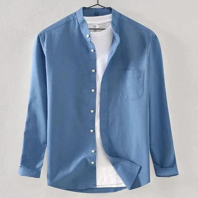 Men's Stylish Cotton Shirt with Mandarin Collar for Everyday Comfort