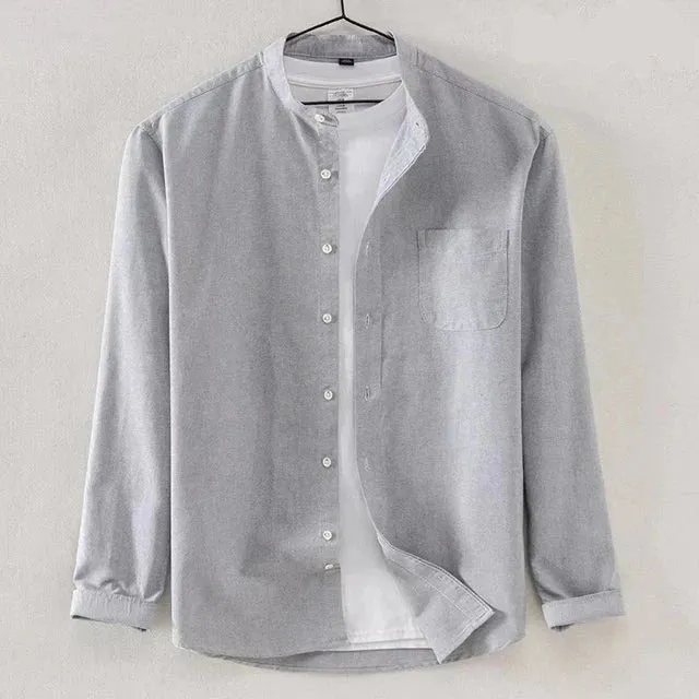 Men's Stylish Cotton Shirt with Mandarin Collar for Everyday Comfort
