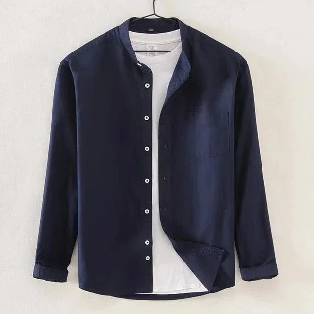 Men's Stylish Cotton Shirt with Mandarin Collar for Everyday Comfort