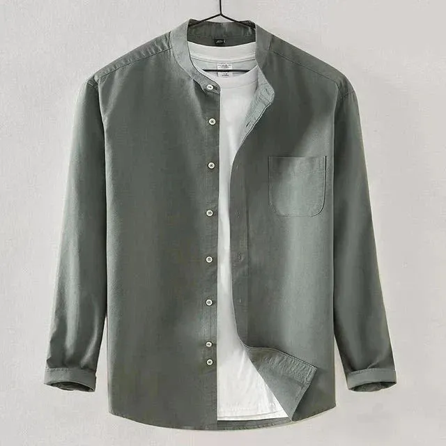 Men's Stylish Cotton Shirt with Mandarin Collar for Everyday Comfort