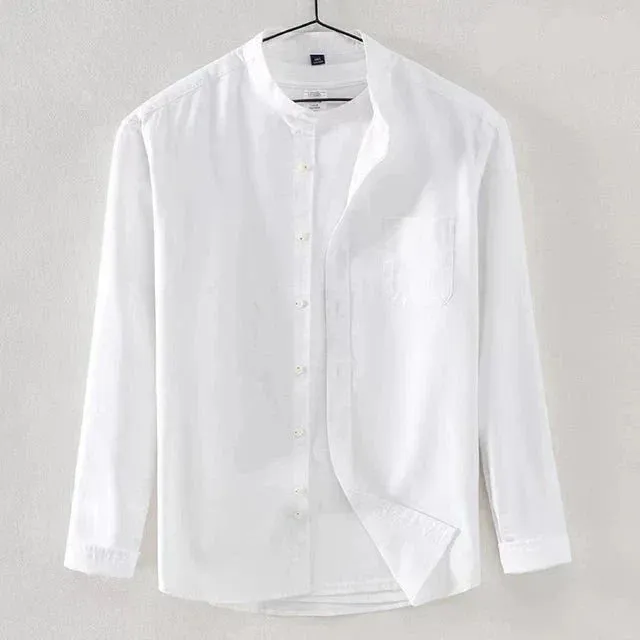 Men's Stylish Cotton Shirt with Mandarin Collar for Everyday Comfort