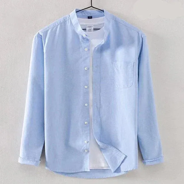 Men's Stylish Cotton Shirt with Mandarin Collar for Everyday Comfort