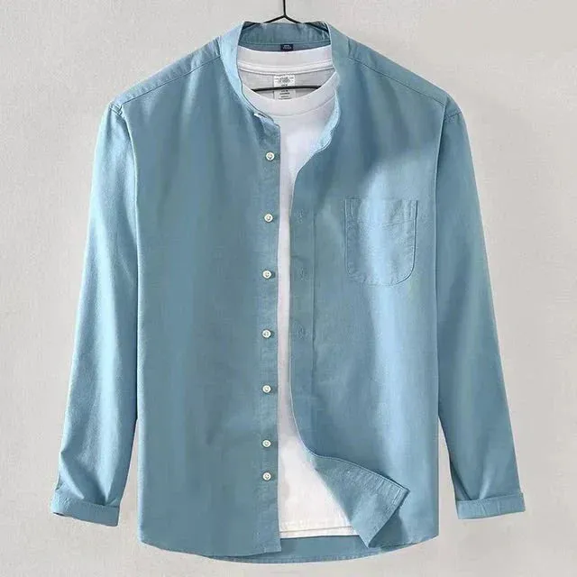 Men's Stylish Cotton Shirt with Mandarin Collar for Everyday Comfort