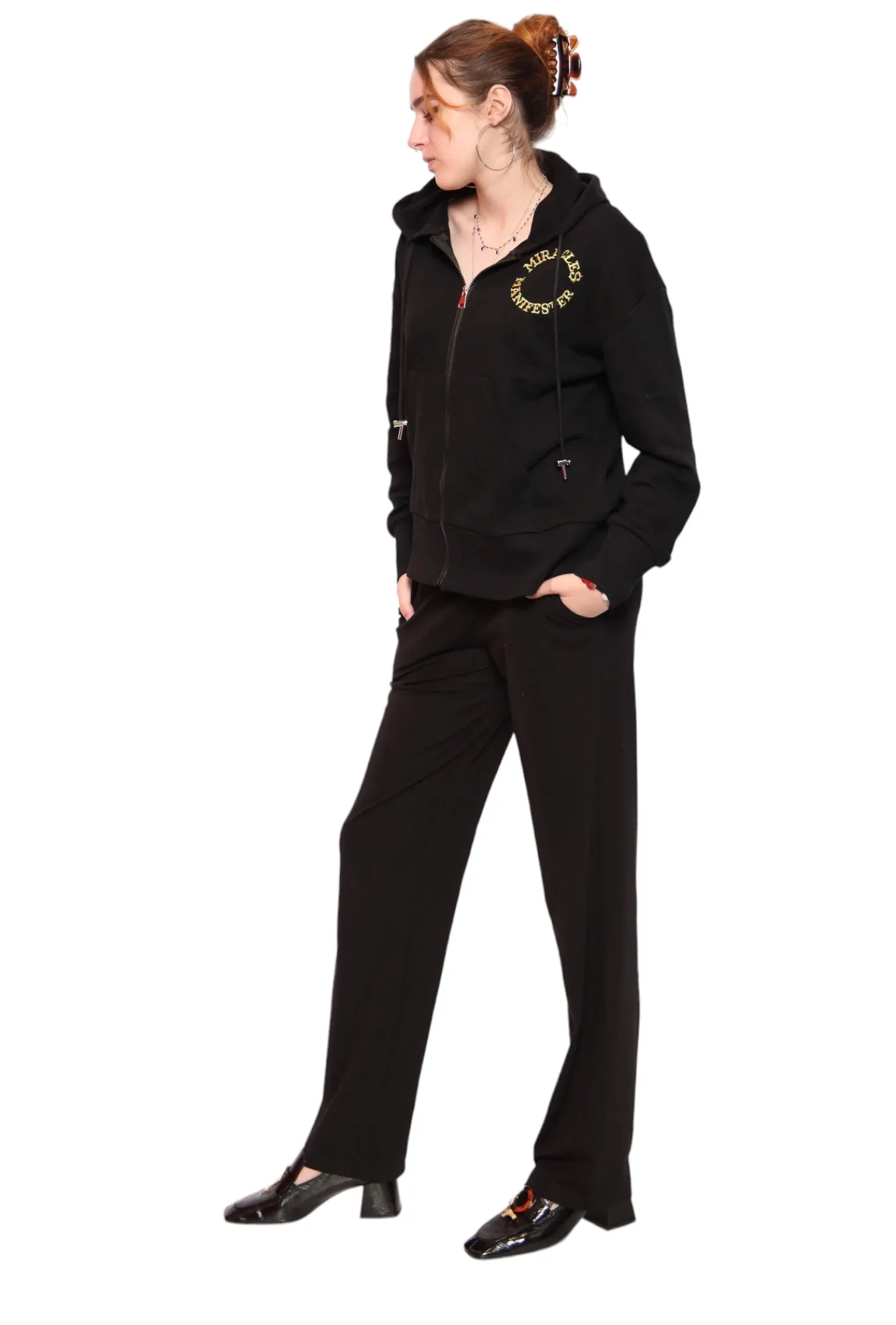 Mid-Rise Straight Leg Pants - Black