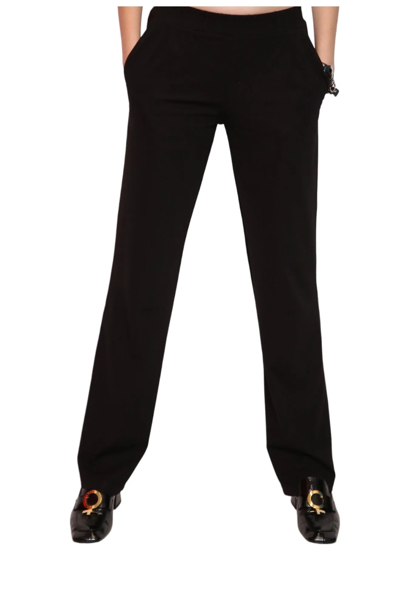 Mid-Rise Straight Leg Pants - Black