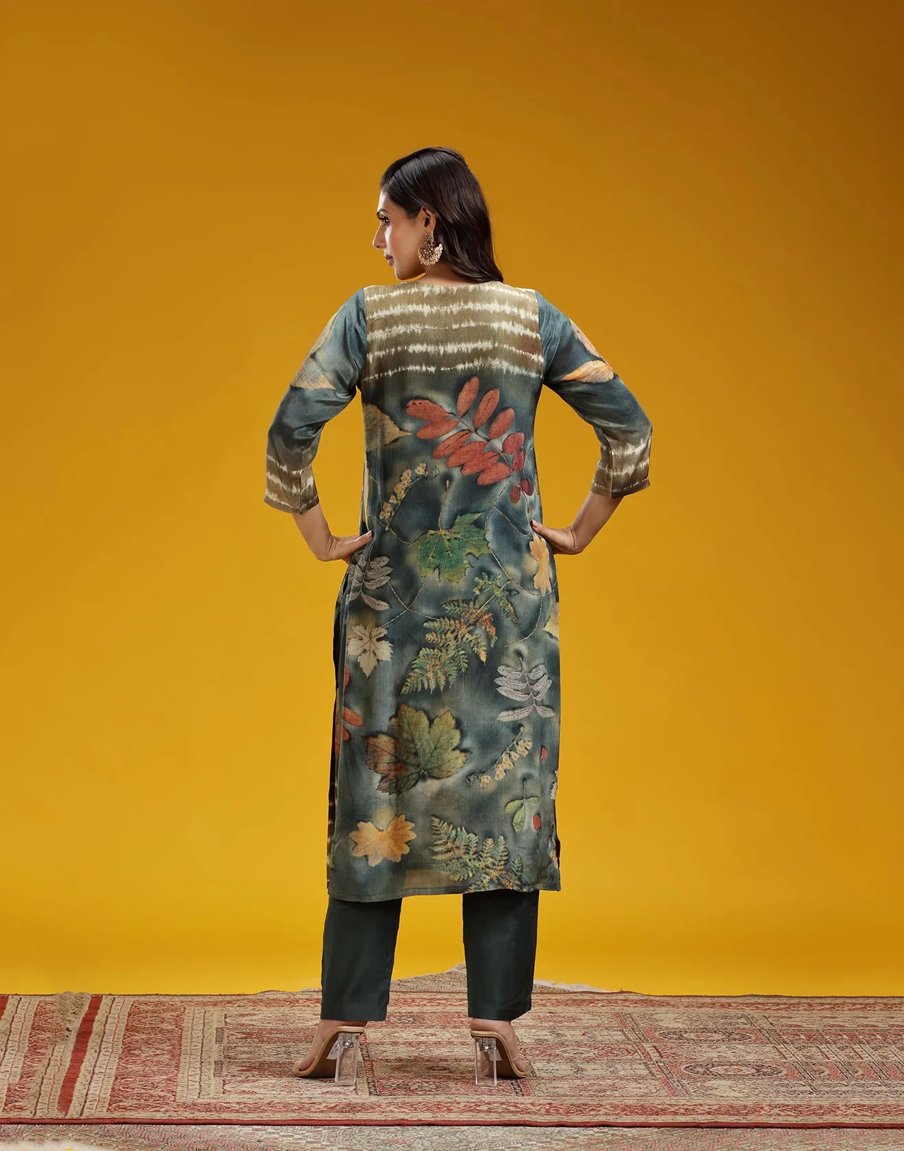 Midnight Forest Printed Silk Kurta Set