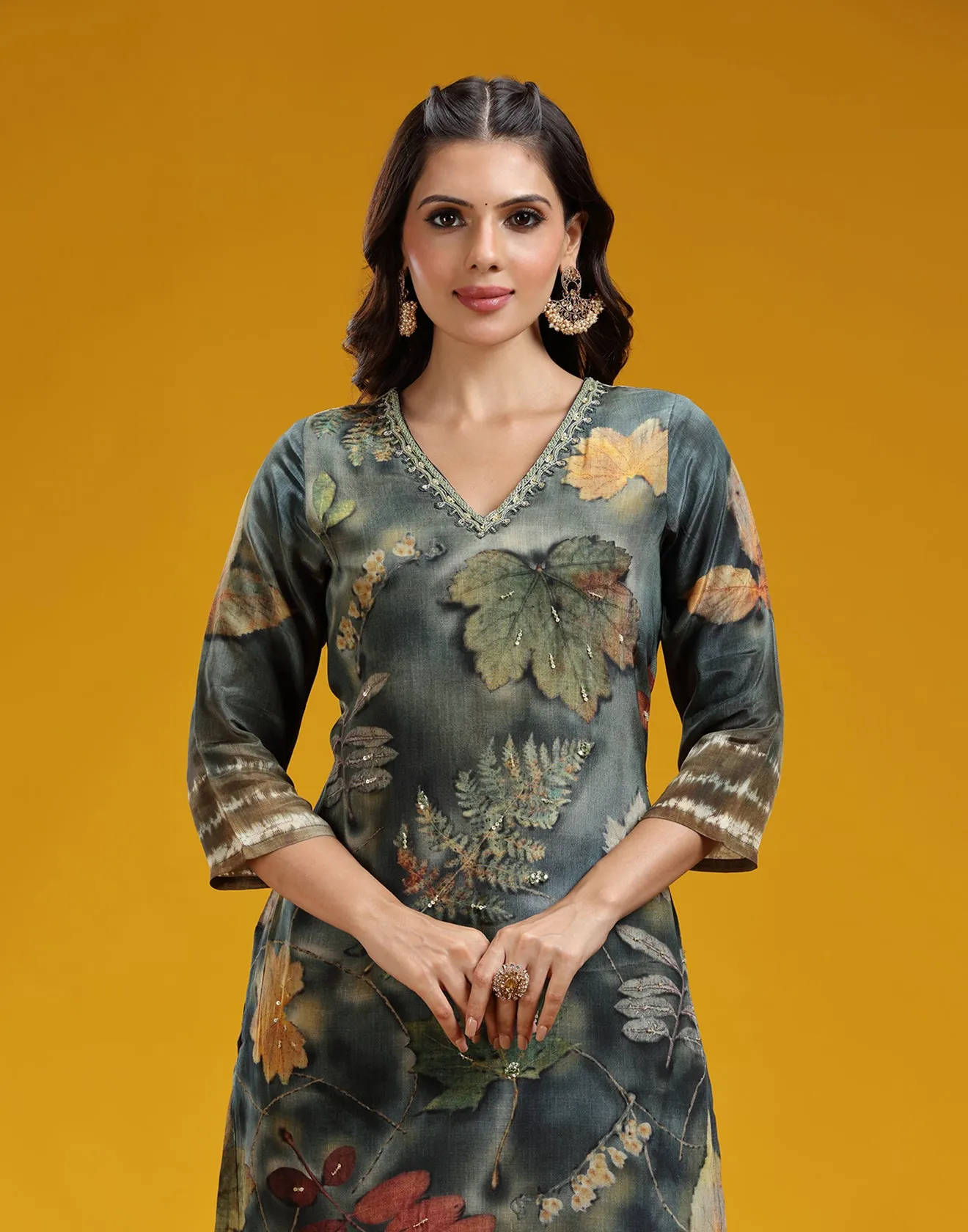 Midnight Forest Printed Silk Kurta Set