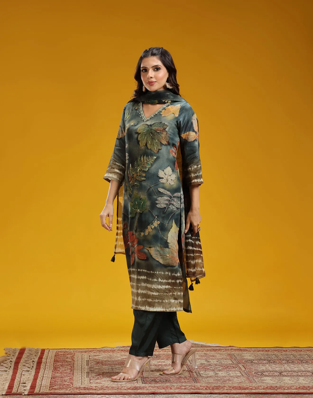 Midnight Forest Printed Silk Kurta Set