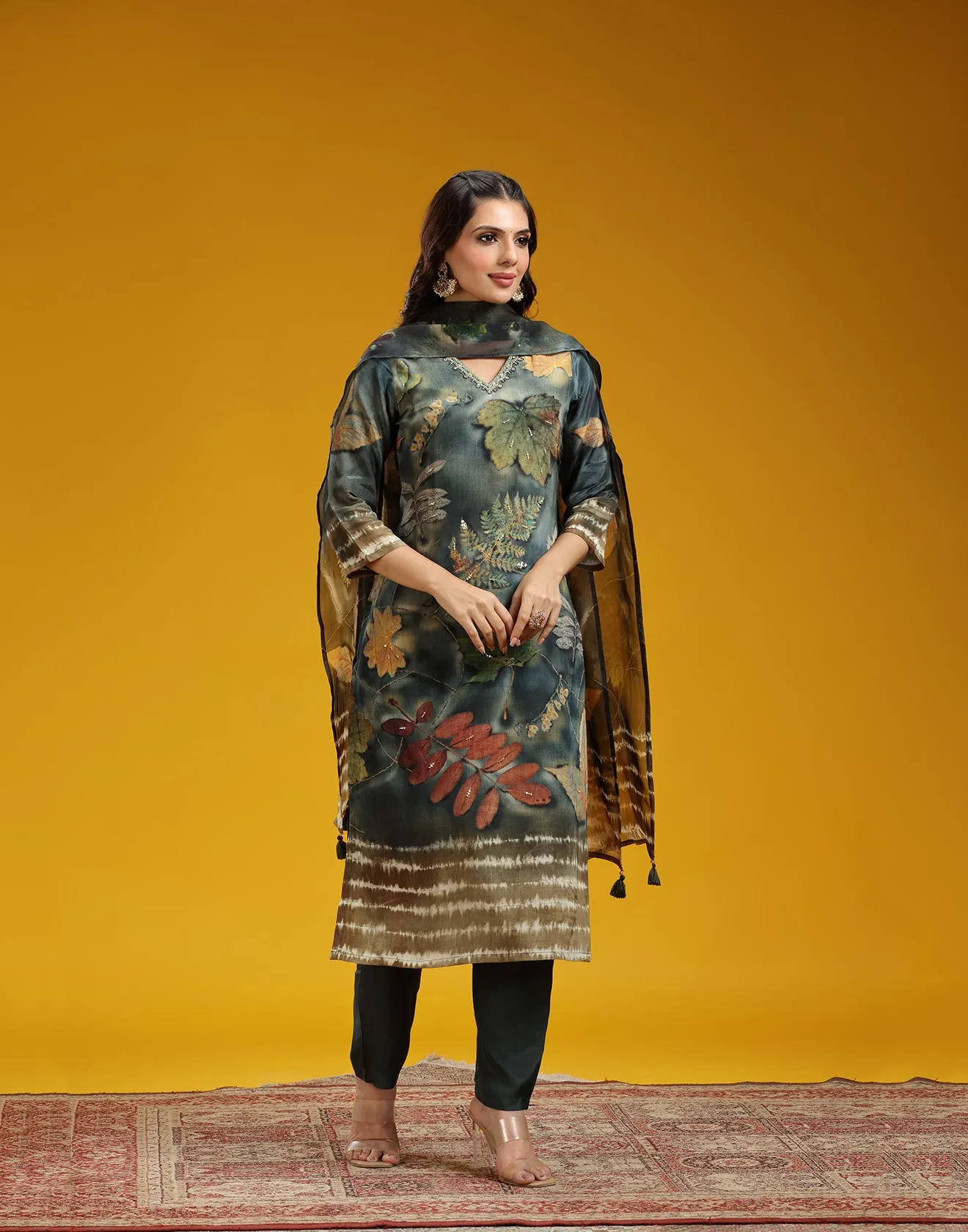 Midnight Forest Printed Silk Kurta Set