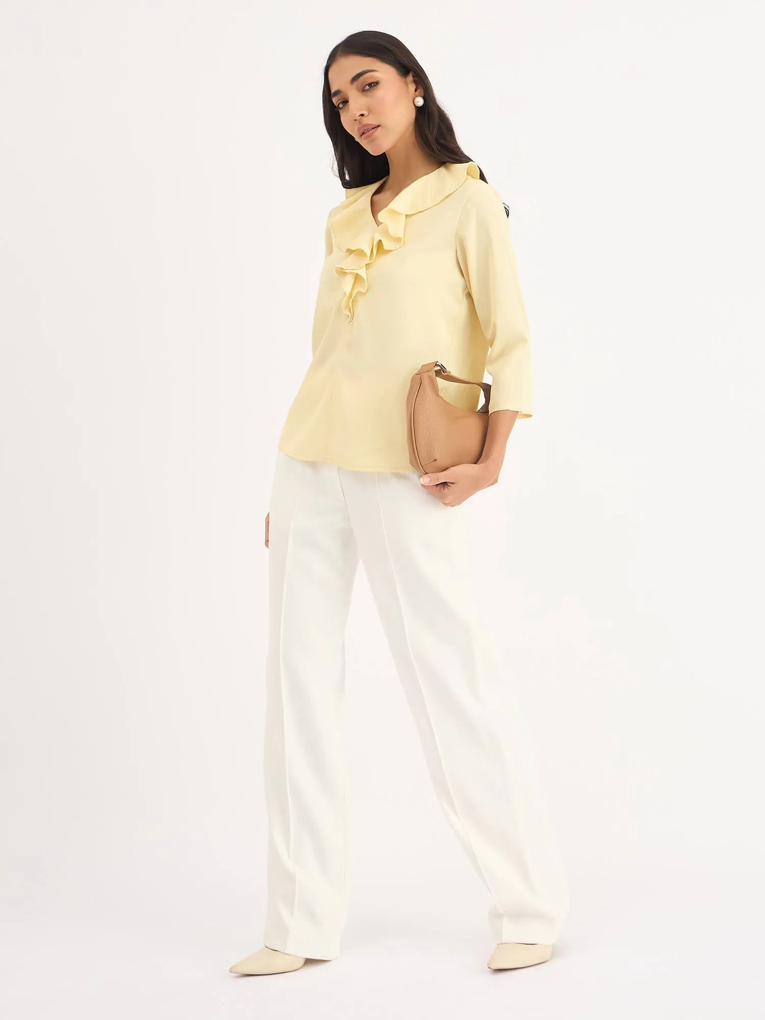 Midnight Kiss Ruffled Neckline Top-Yellow