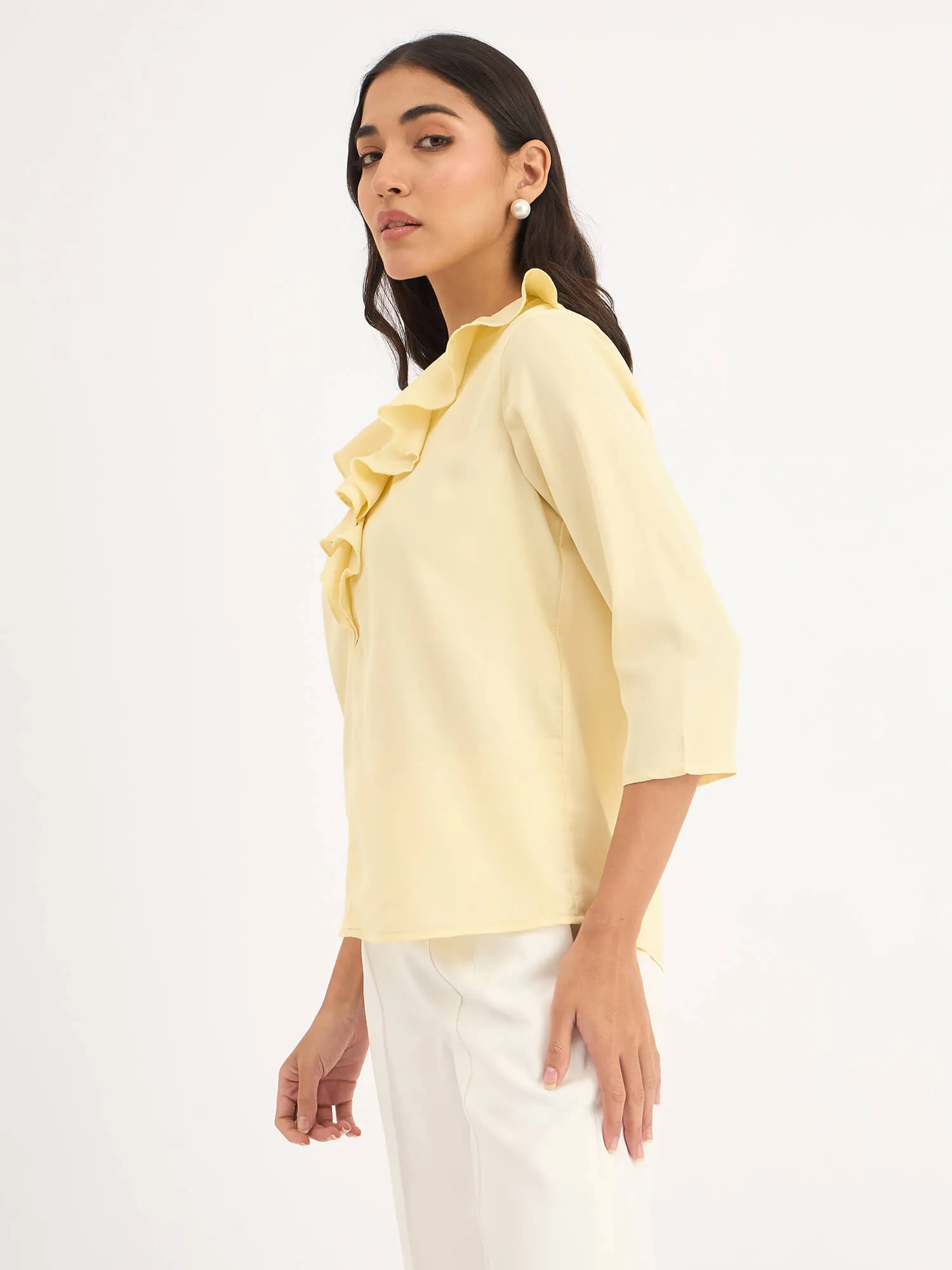 Midnight Kiss Ruffled Neckline Top-Yellow