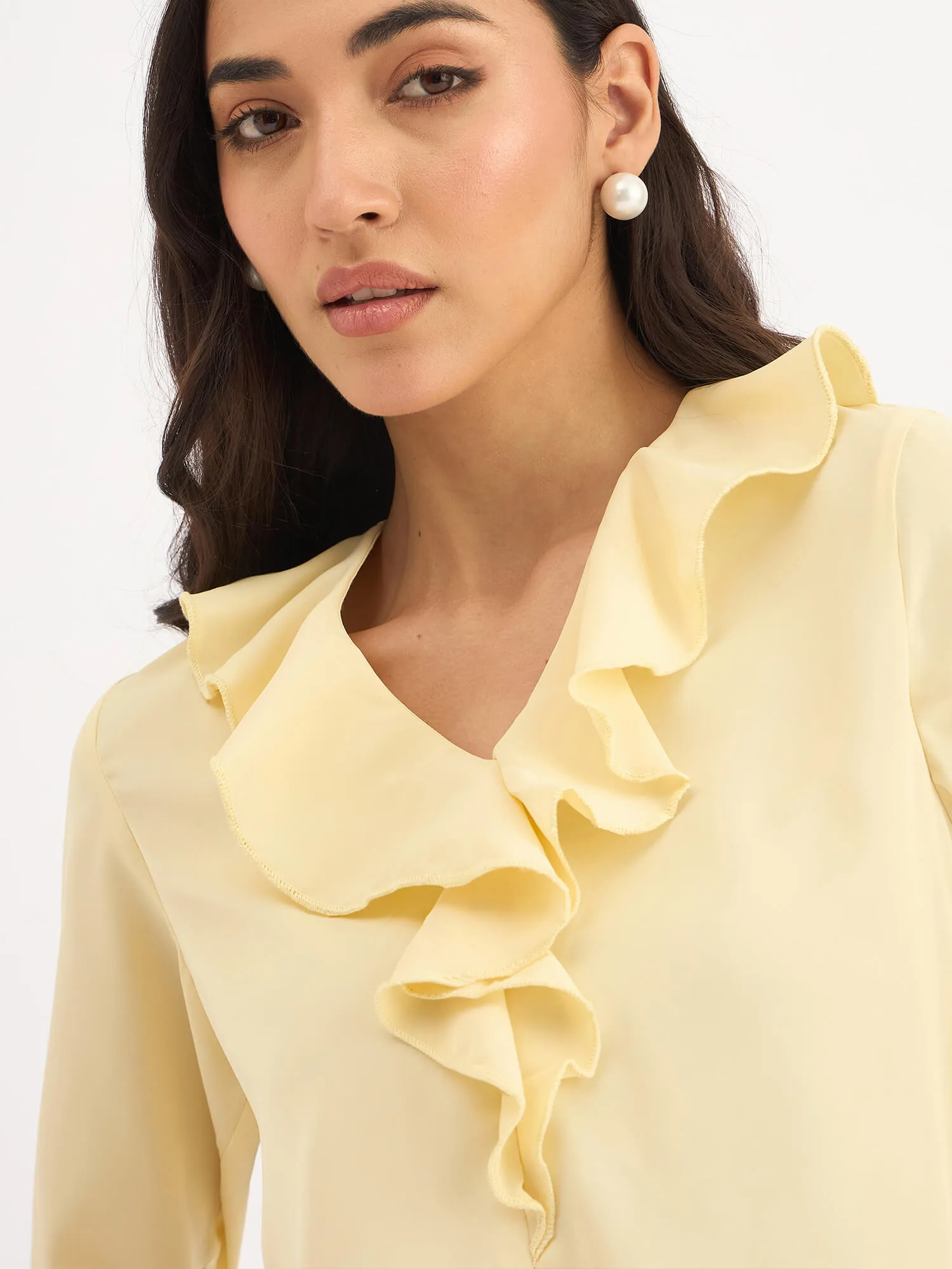 Midnight Kiss Ruffled Neckline Top-Yellow