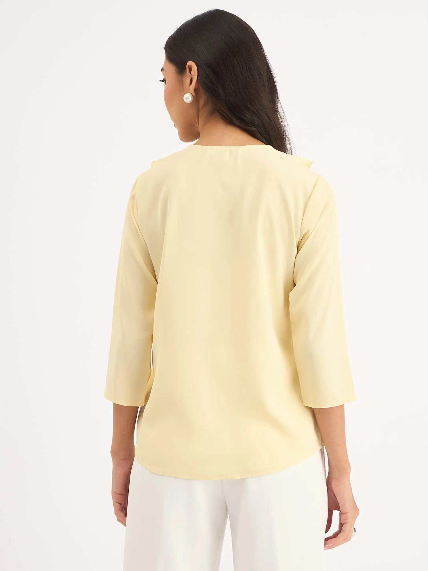 Midnight Kiss Ruffled Neckline Top-Yellow