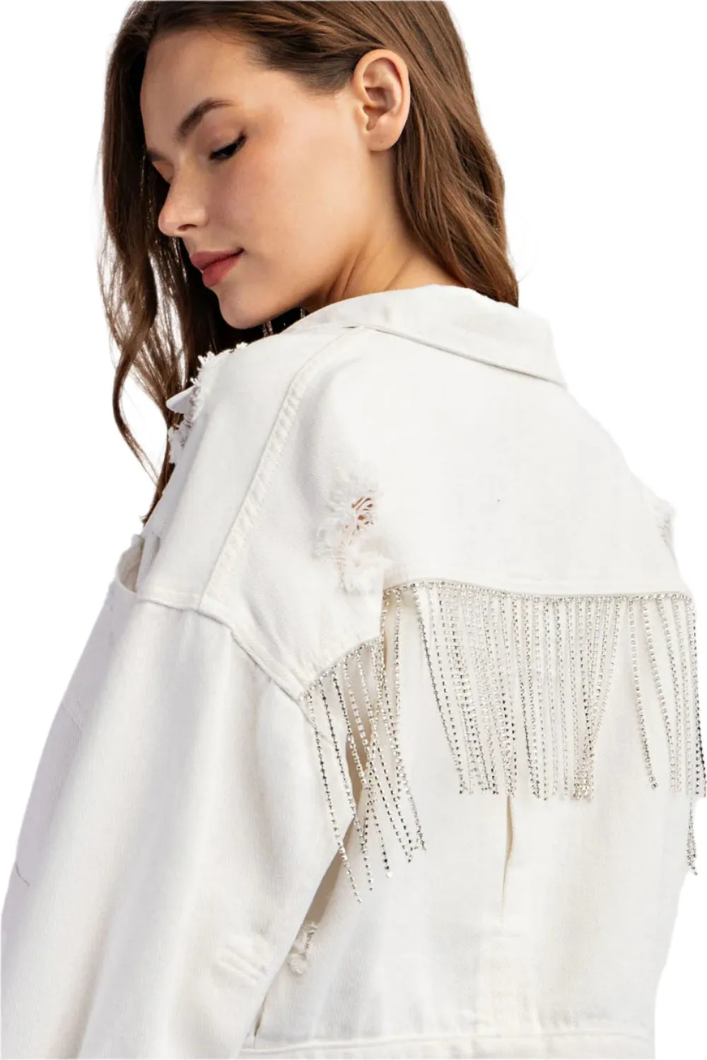 Mineral Washed Jewel Fringe Jacket