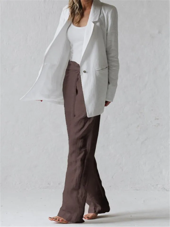 Minimalist Style High-Rise Side Tie Up Pocket Cotton Linen Pants