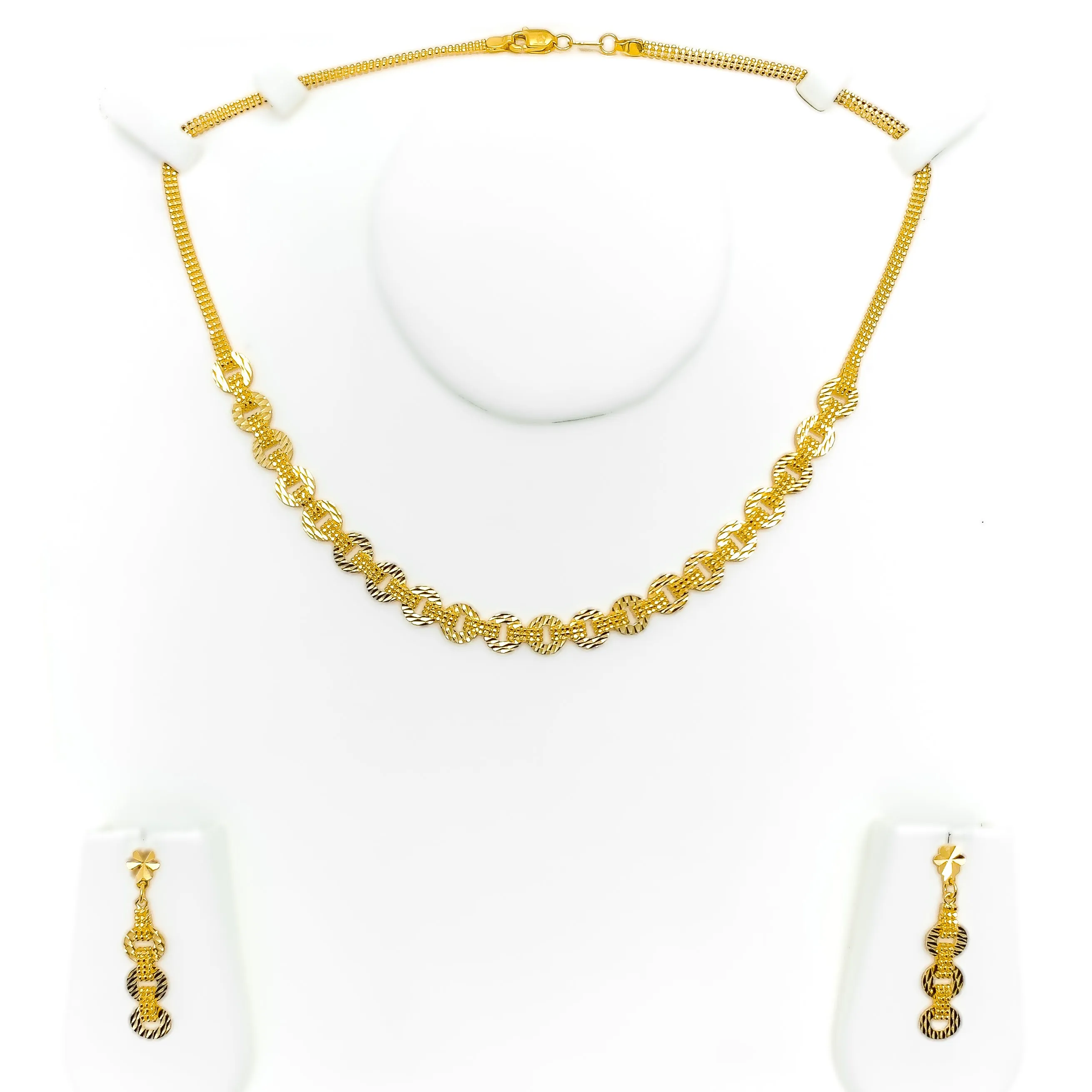 Modern Interlinked Halo 22K Gold Necklace Set