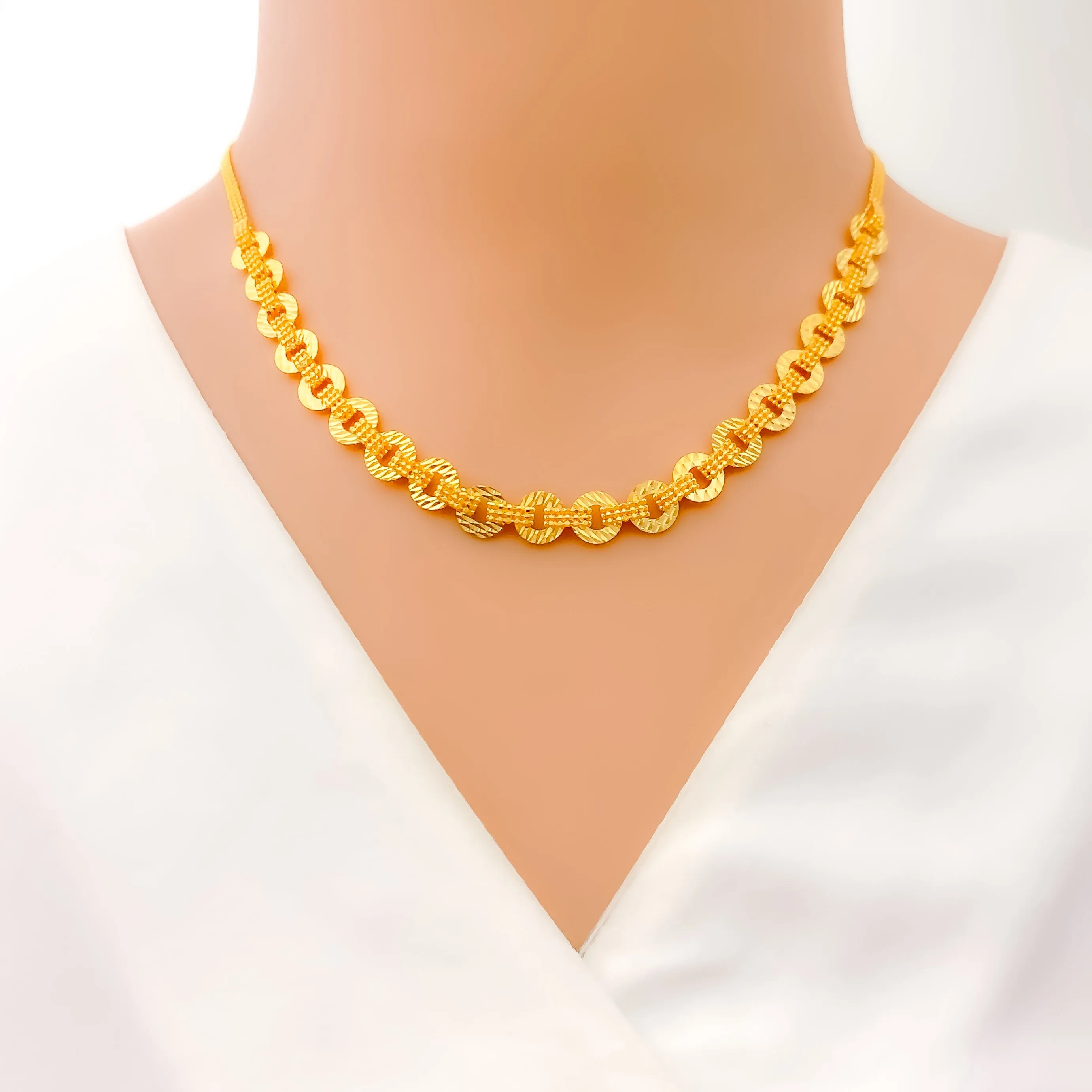 Modern Interlinked Halo 22K Gold Necklace Set