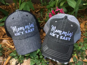 Mom shirts and trucker hats  Mommin Aint Easy Gray and black 3/4 sleeve raglan XS- XL