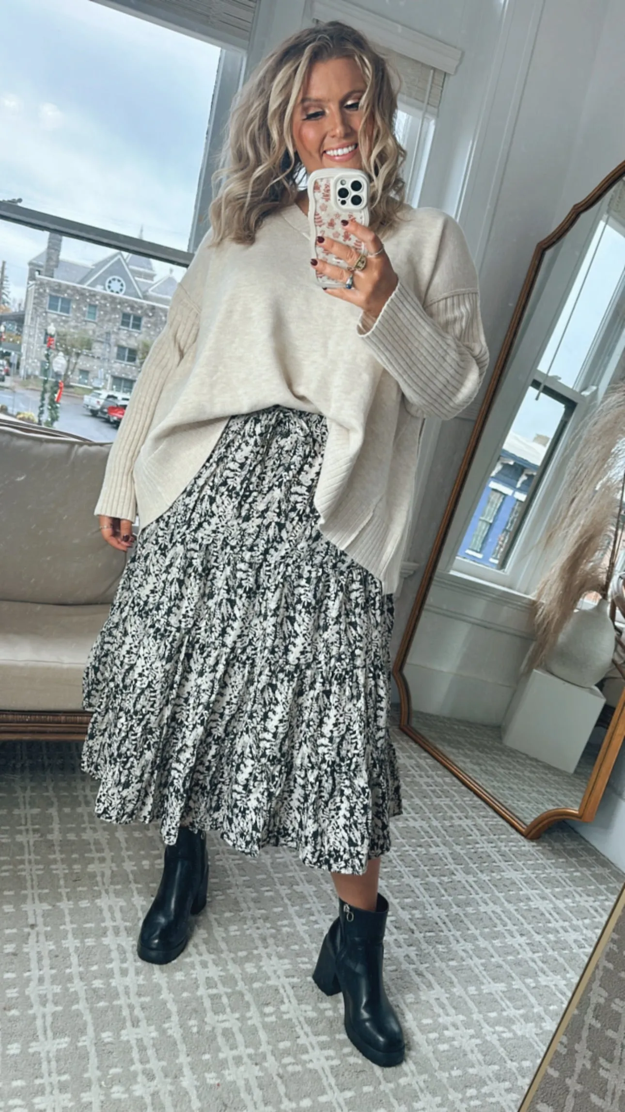 Moment In Time Floral Print Skirt, Black