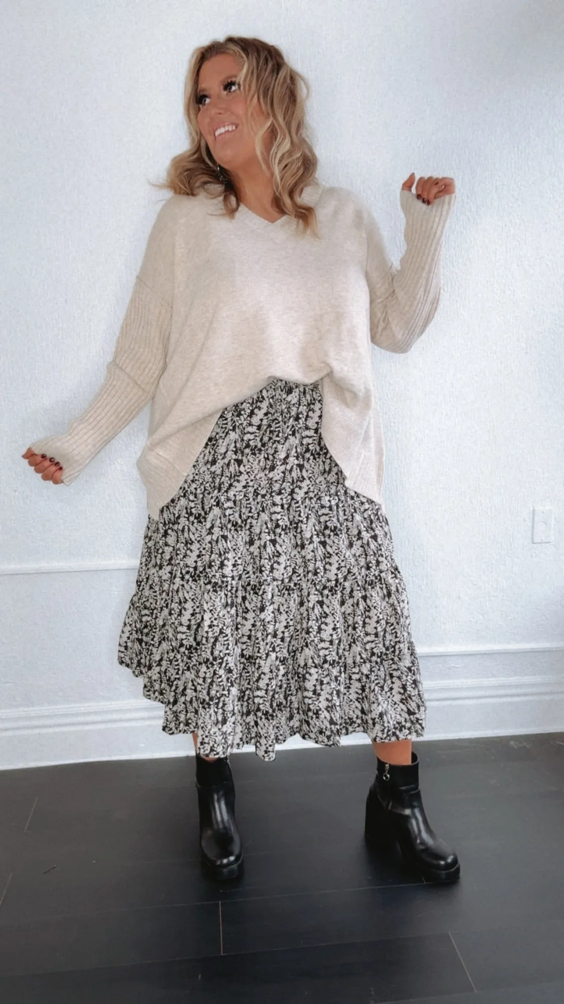 Moment In Time Floral Print Skirt, Black