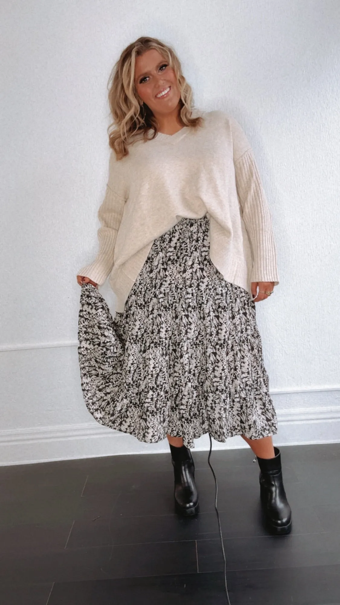 Moment In Time Floral Print Skirt, Black