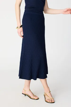 NAVY TEXTURED KNIT BASIC LONG SKIRT