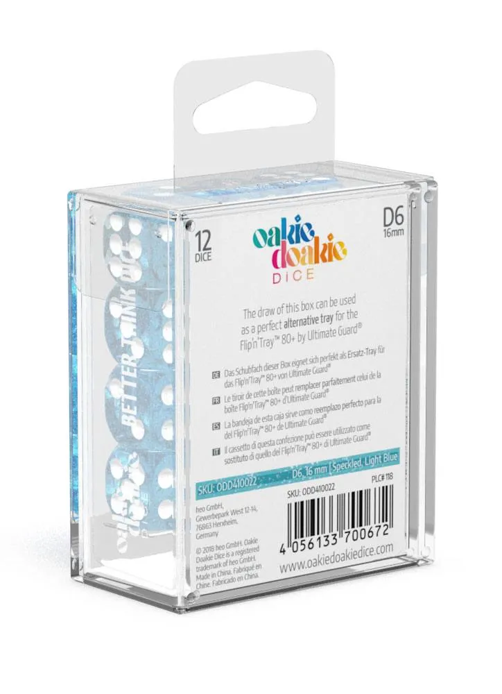 Oakie Doakie Dice D6 Dice 16 mm Speckled - Light Blue (12)